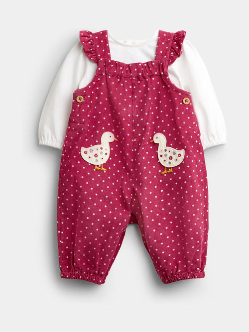 Dsiney Kidz - Jojo Maman Bébé Dusky Pink Duck Appliqué Cord Dungarees & Top Set image 1