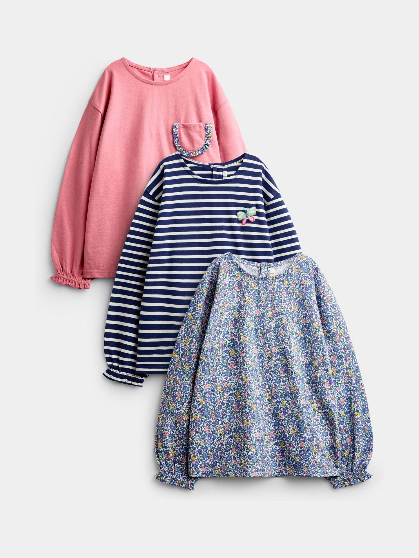 Dsiney Kidz - JoJo Maman Bébé Navy Blue Butterfly 3-Pack Long Sleeve T-Shirts image 1