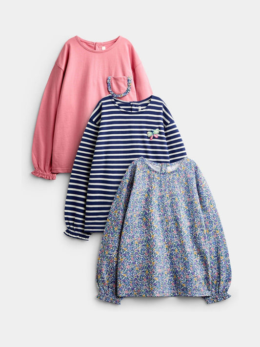 Dsiney Kidz - JoJo Maman Bébé Navy Blue Butterfly 3-Pack Long Sleeve T-Shirts image 1