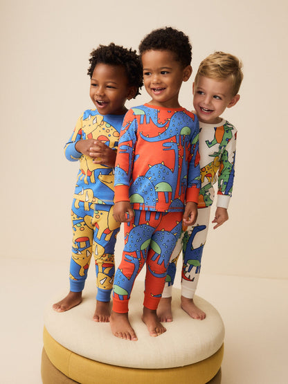 Multi Bright Dinosaur Snuggle Pyjamas 3 Pack (9mths-8yrs) image 9
