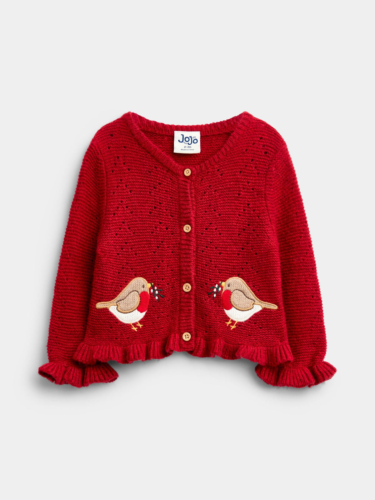 JoJo Maman Bébé Bright Red Robin Christmas Robin Cardigan - image 1