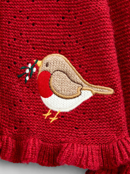 JoJo Maman Bébé Bright Red Robin Christmas Robin Cardigan - image 3