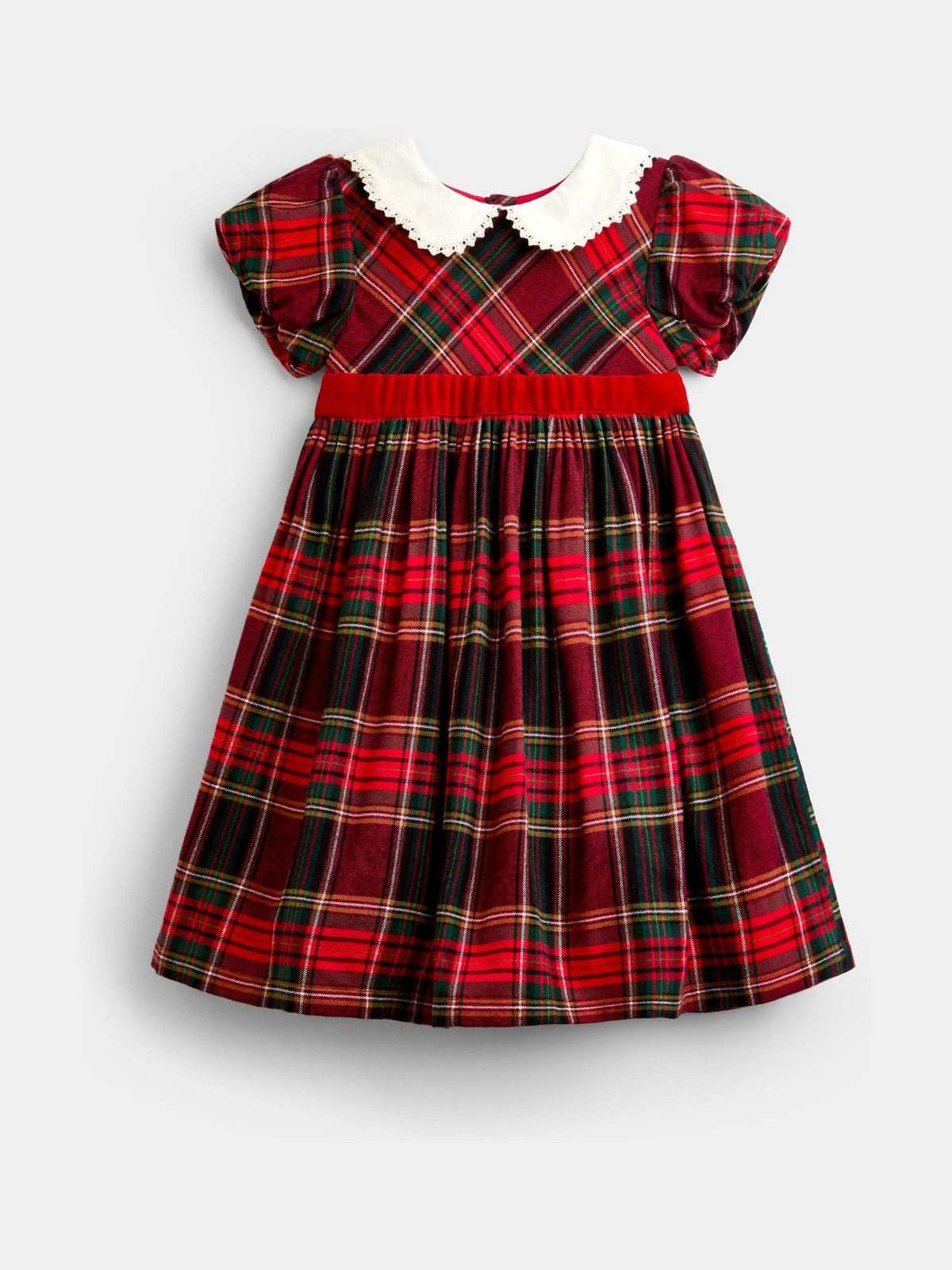 JoJo Maman Bébé Burgundy Red Tartan Puff Sleeve Dress - image 1