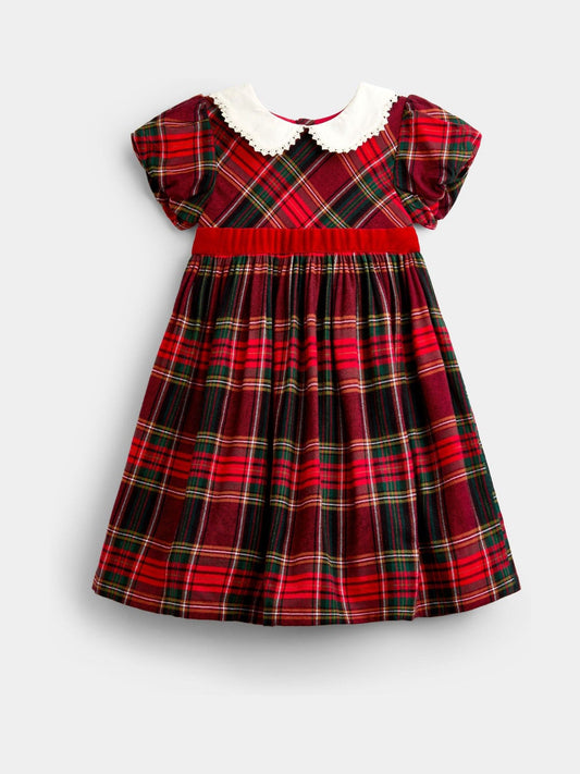 JoJo Maman Bébé Burgundy Red Tartan Puff Sleeve Dress - image 1