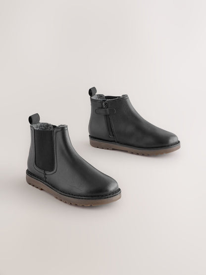 Dsiney Kidz - Black Wide Fit (G) Warm Lined Leather Chelsea Boots image 1