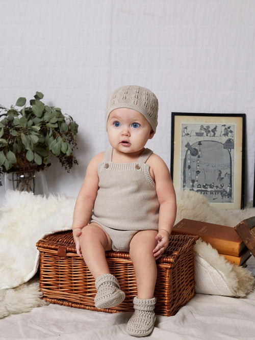 The Little Tailor Cream Stylish Knitted 100% Cotton Romper image 1