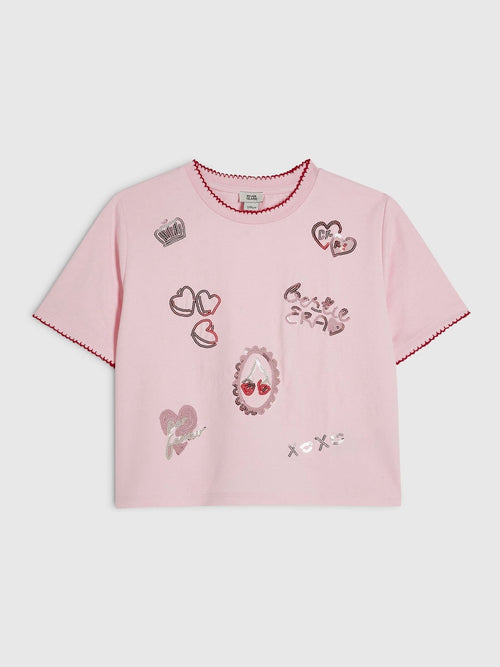 Dsiney Kidz - River Island Pink Icon Embellished Boxy T-Shirt image 1
