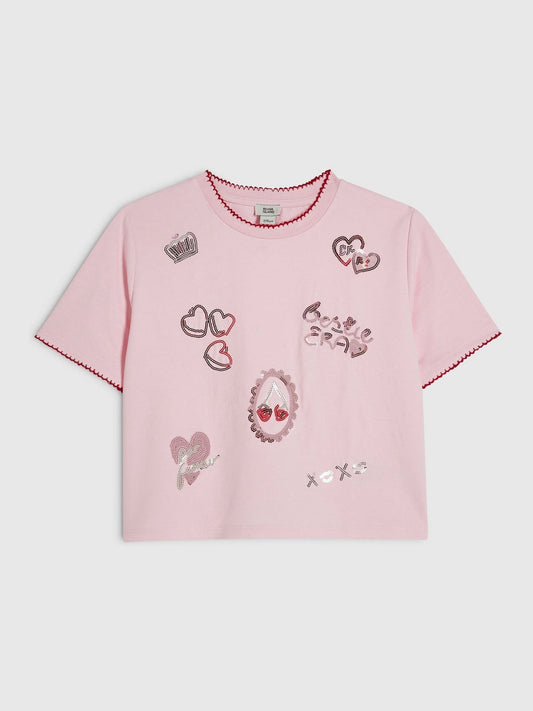 Dsiney Kidz - River Island Pink Icon Embellished Boxy T-Shirt image 1