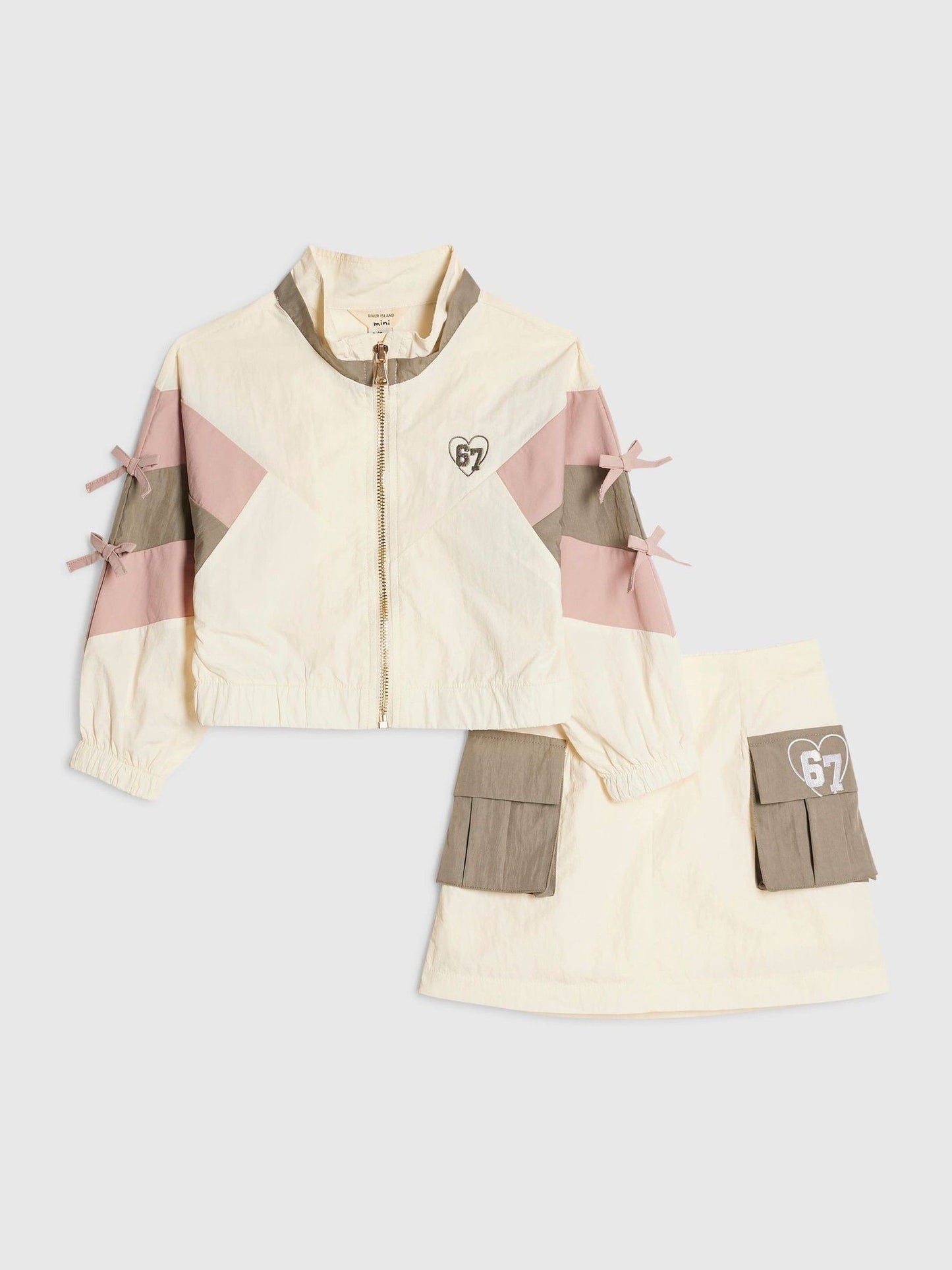 Dsiney Kidz - River Island Cream Blocked Nylon Jacket & Skirt Set image 1