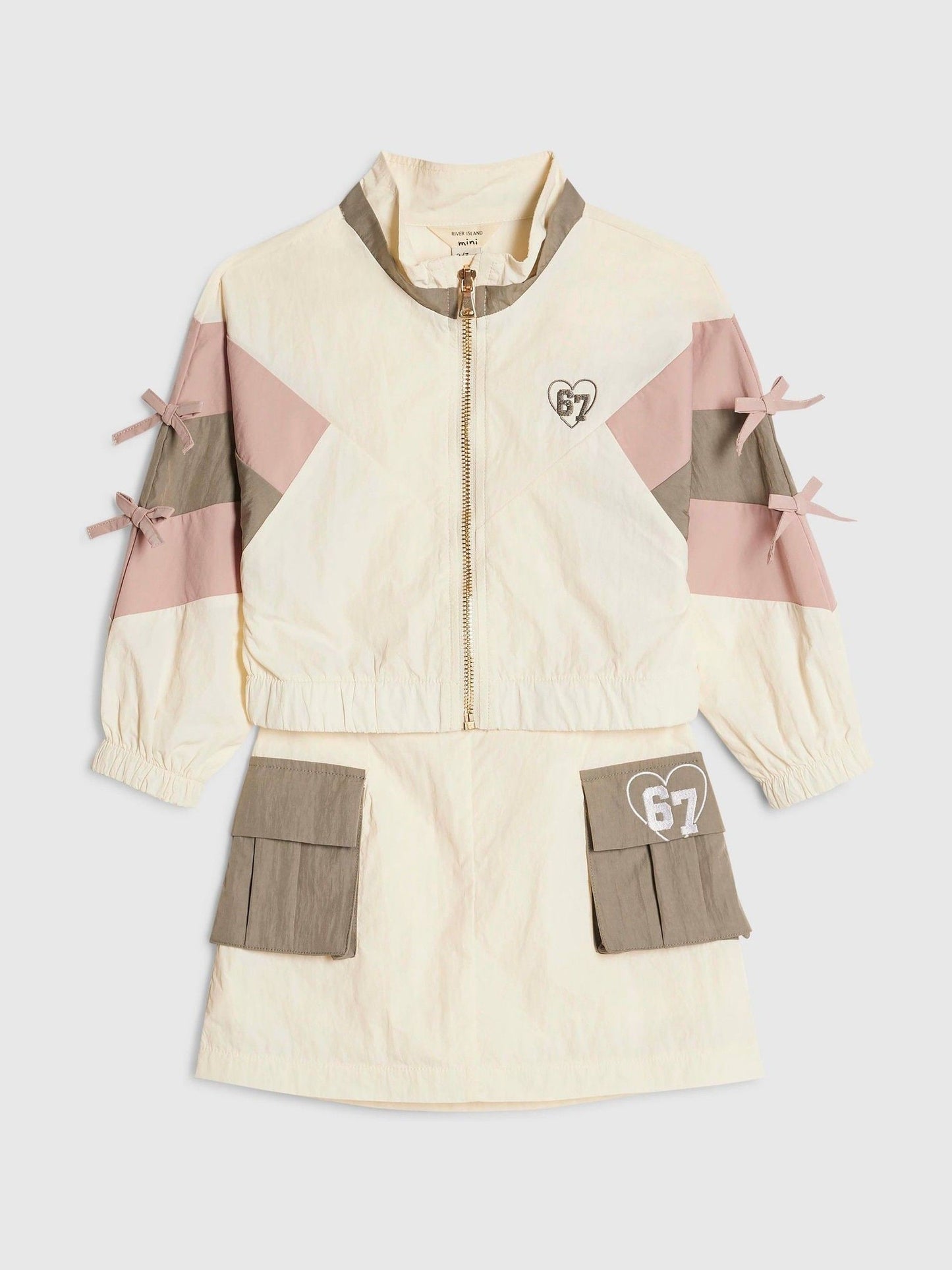 Dsiney Kidz - River Island Cream Blocked Nylon Jacket & Skirt Set image 3