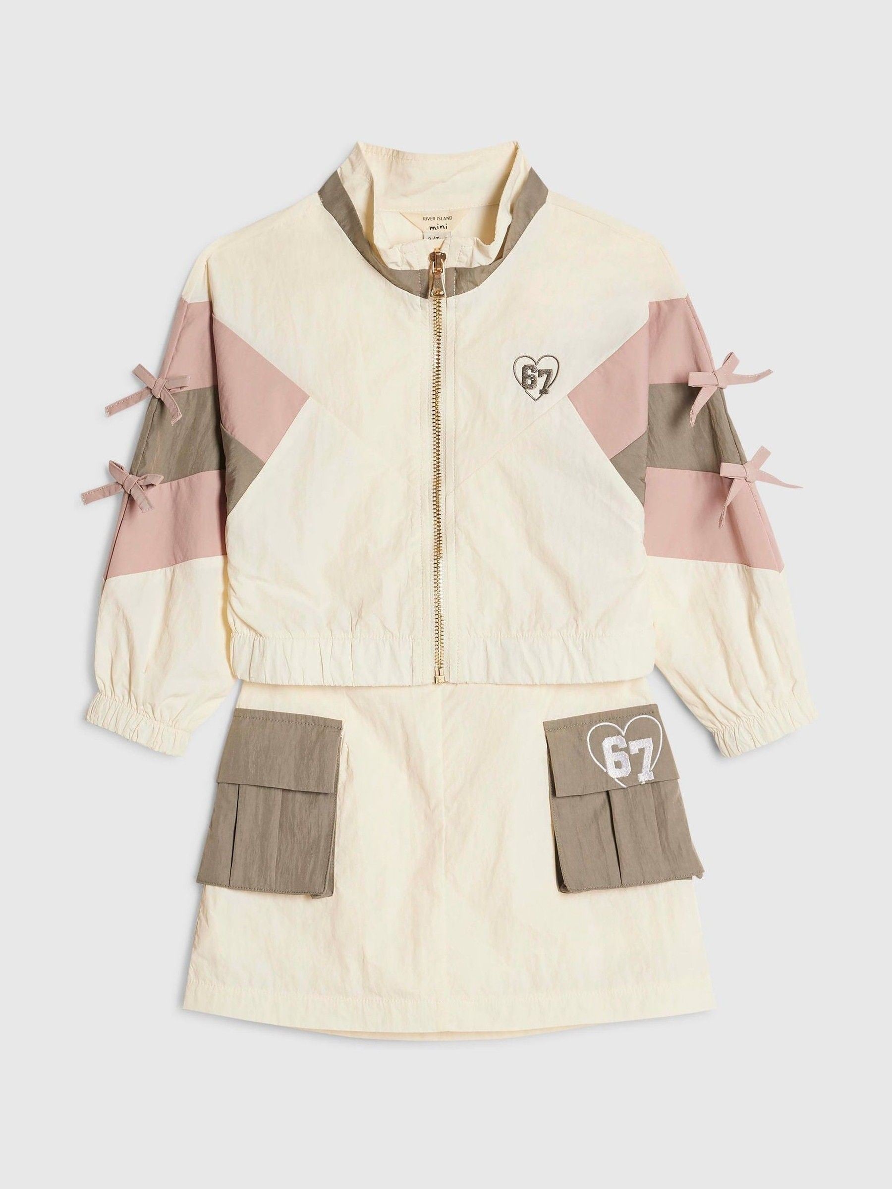 Dsiney Kidz - River Island Cream Blocked Nylon Jacket & Skirt Set image 3