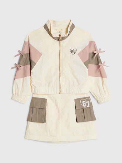 Dsiney Kidz - River Island Cream Blocked Nylon Jacket & Skirt Set image 3