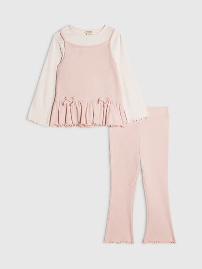 Dsiney Kidz - River Island Pink 2in1 Bow Rib Top & Legging Set image 1