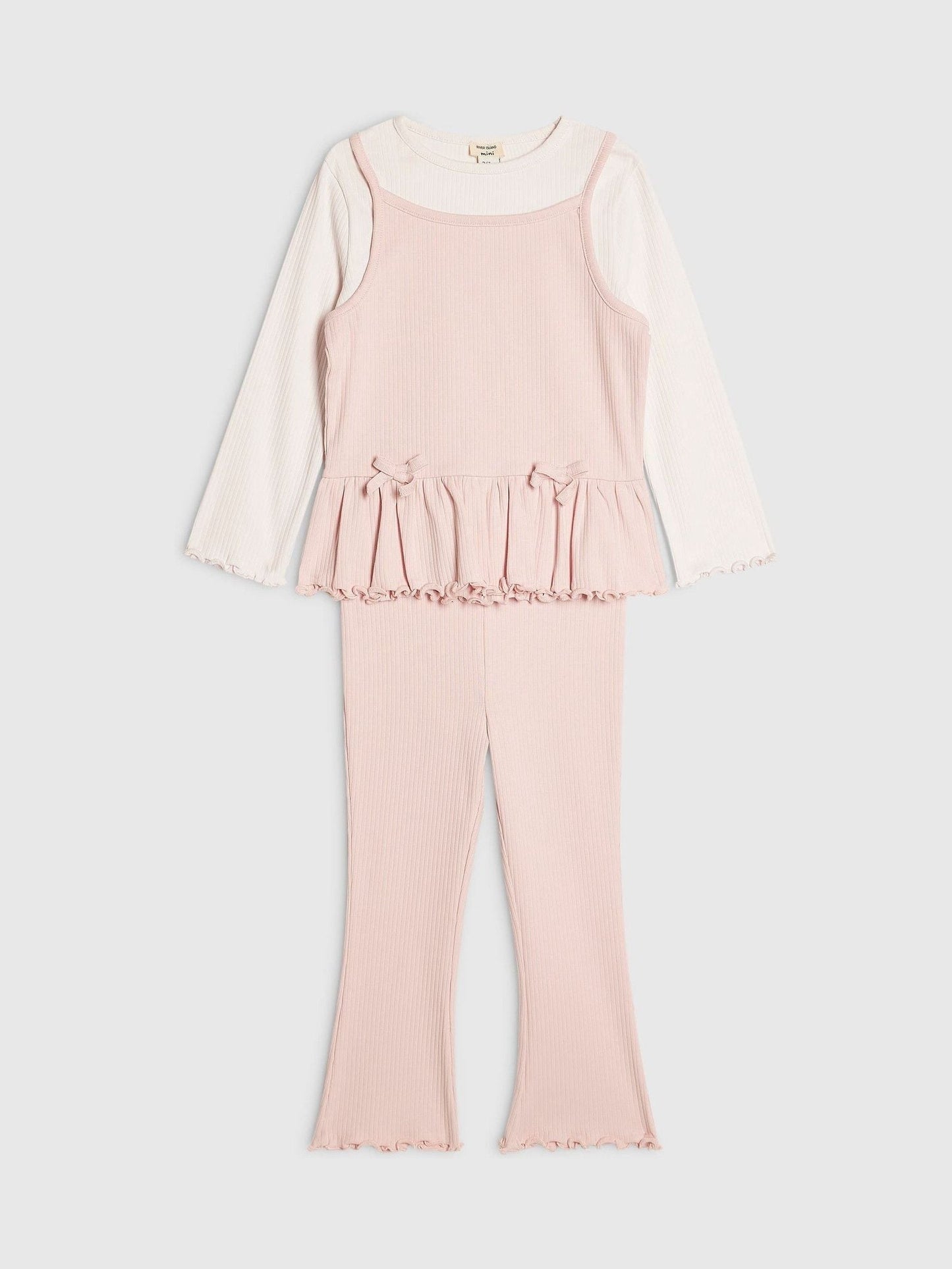 Dsiney Kidz - River Island Pink 2in1 Bow Rib Top & Legging Set image 3