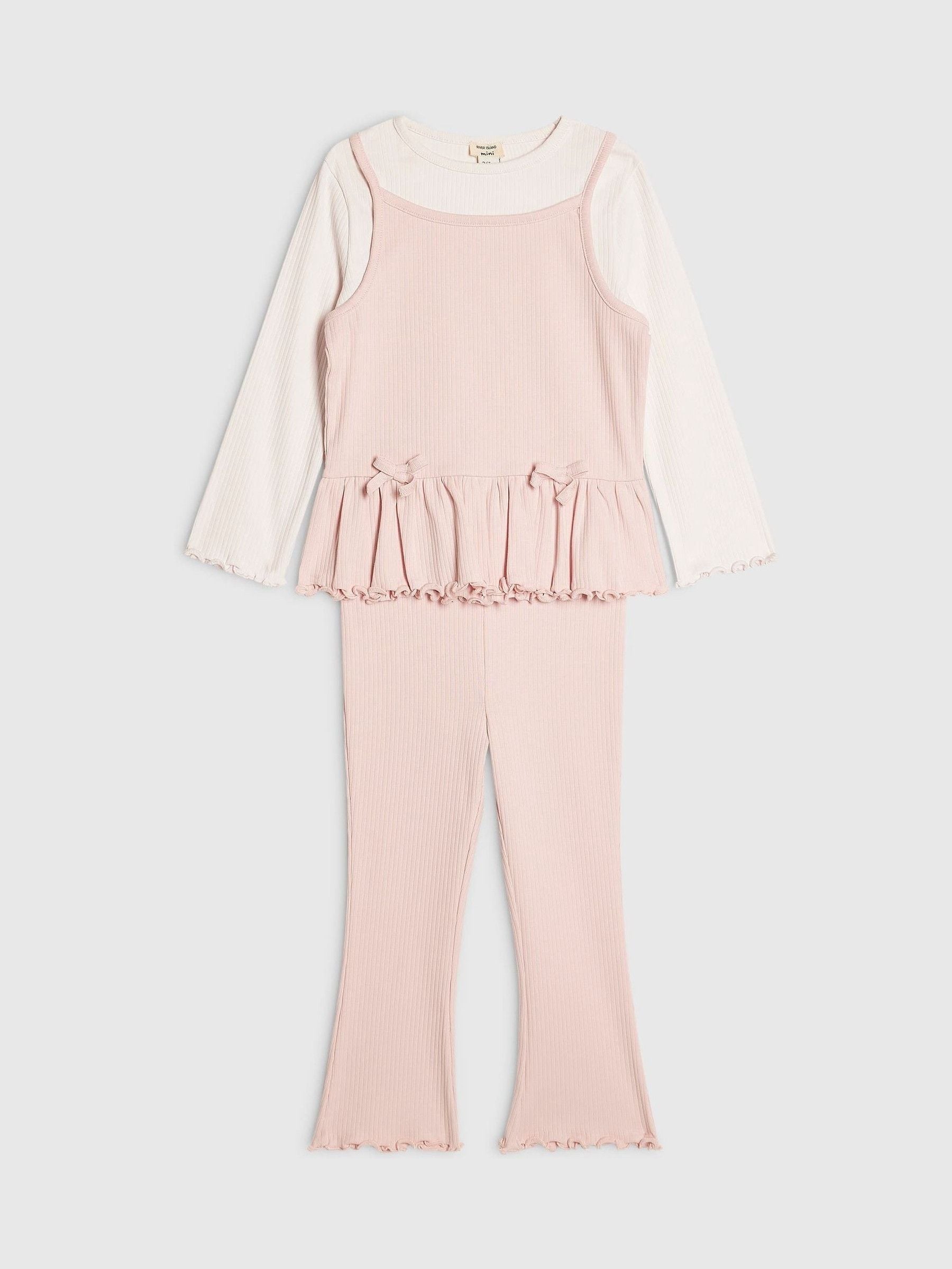 Dsiney Kidz - River Island Pink 2in1 Bow Rib Top & Legging Set image 3