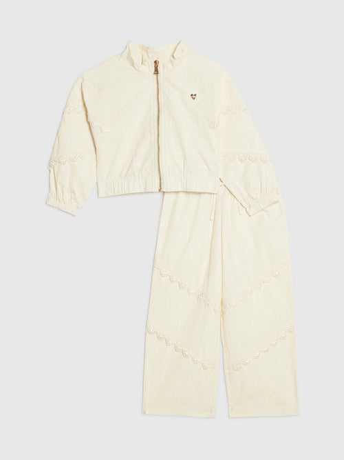 Dsiney Kidz - River Island Cream Lace Bomber Jacket & Joggers Set image 1
