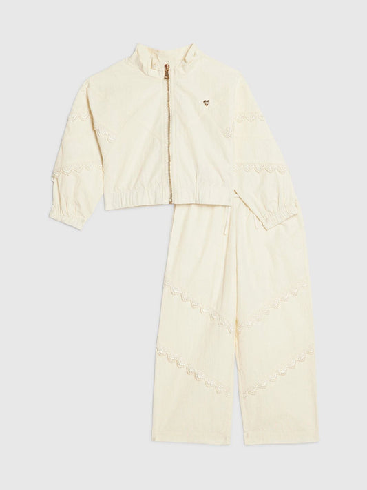 Dsiney Kidz - River Island Cream Lace Bomber Jacket & Joggers Set image 1