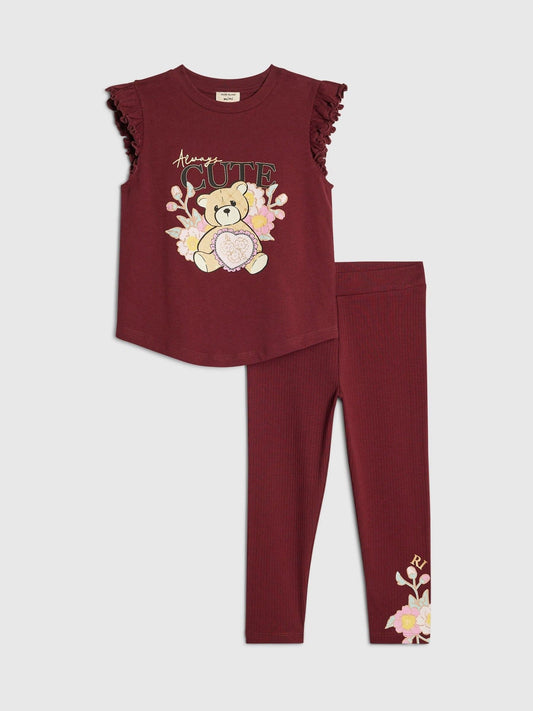 Dsiney Kidz - River Island Red Bear Frill Top & Legging Set image 1