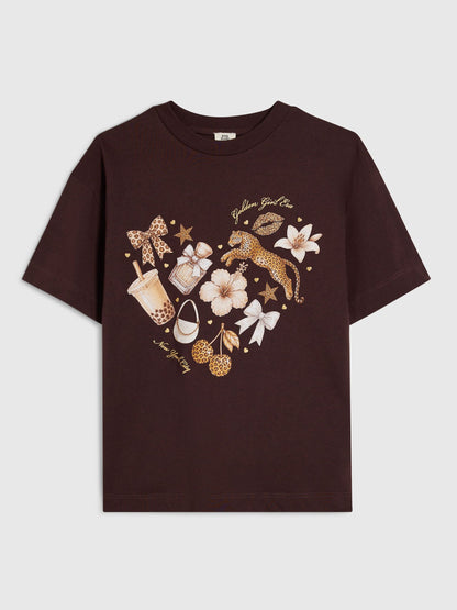 Dsiney Kidz - River Island Brown Leopard Heart T-Shirt image 1