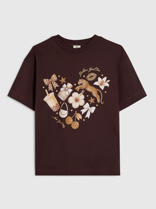 Dsiney Kidz - River Island Brown Leopard Heart T-Shirt image 1