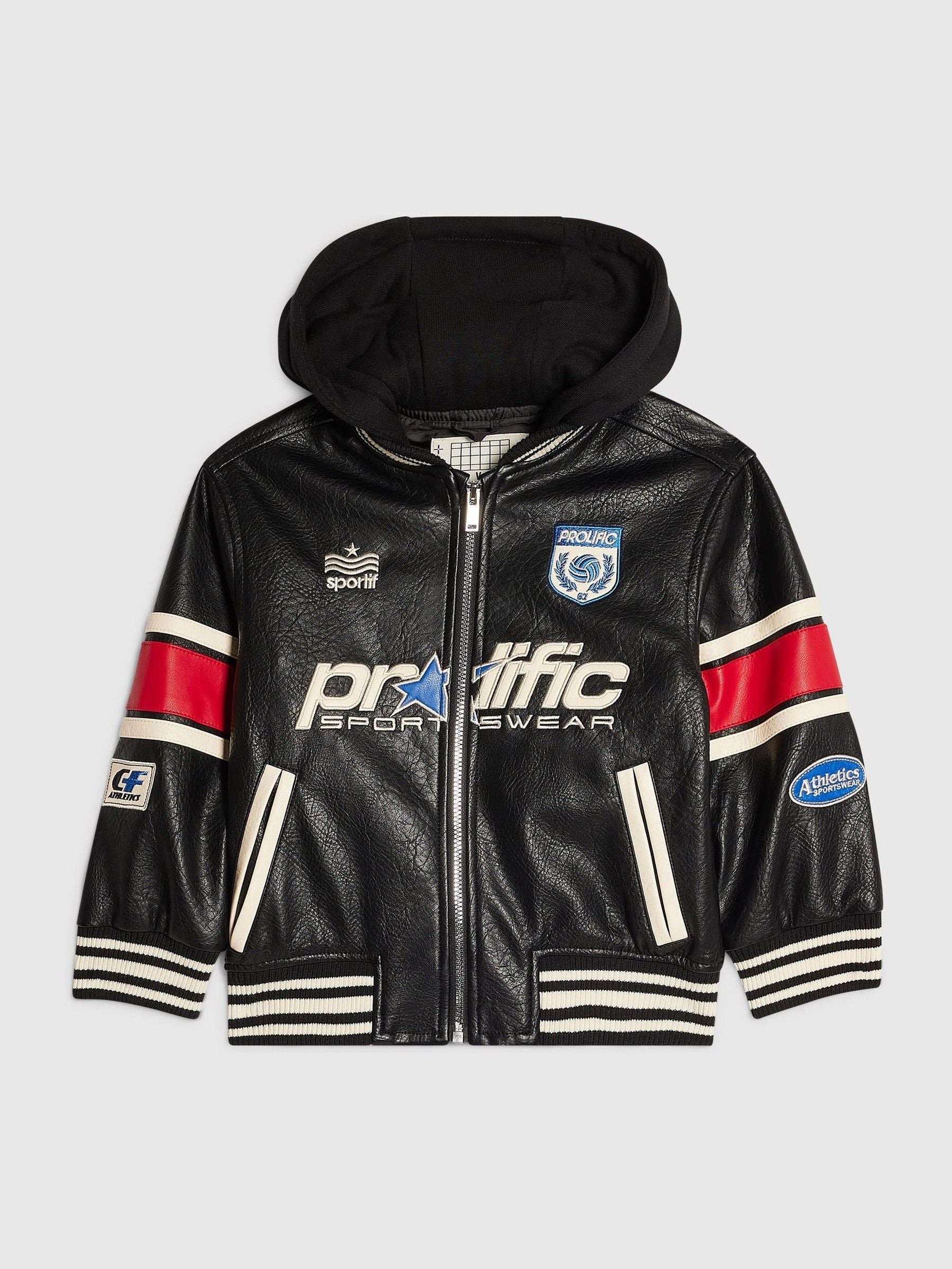 Dsiney Kidz - River Island Black PU Badge Varsity Bomber Jacket image 1
