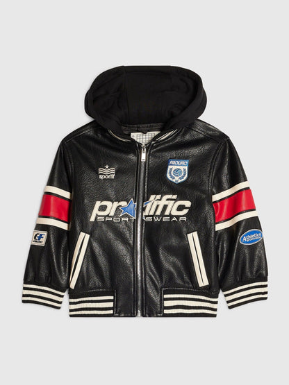 Dsiney Kidz - River Island Black PU Badge Varsity Bomber Jacket image 1