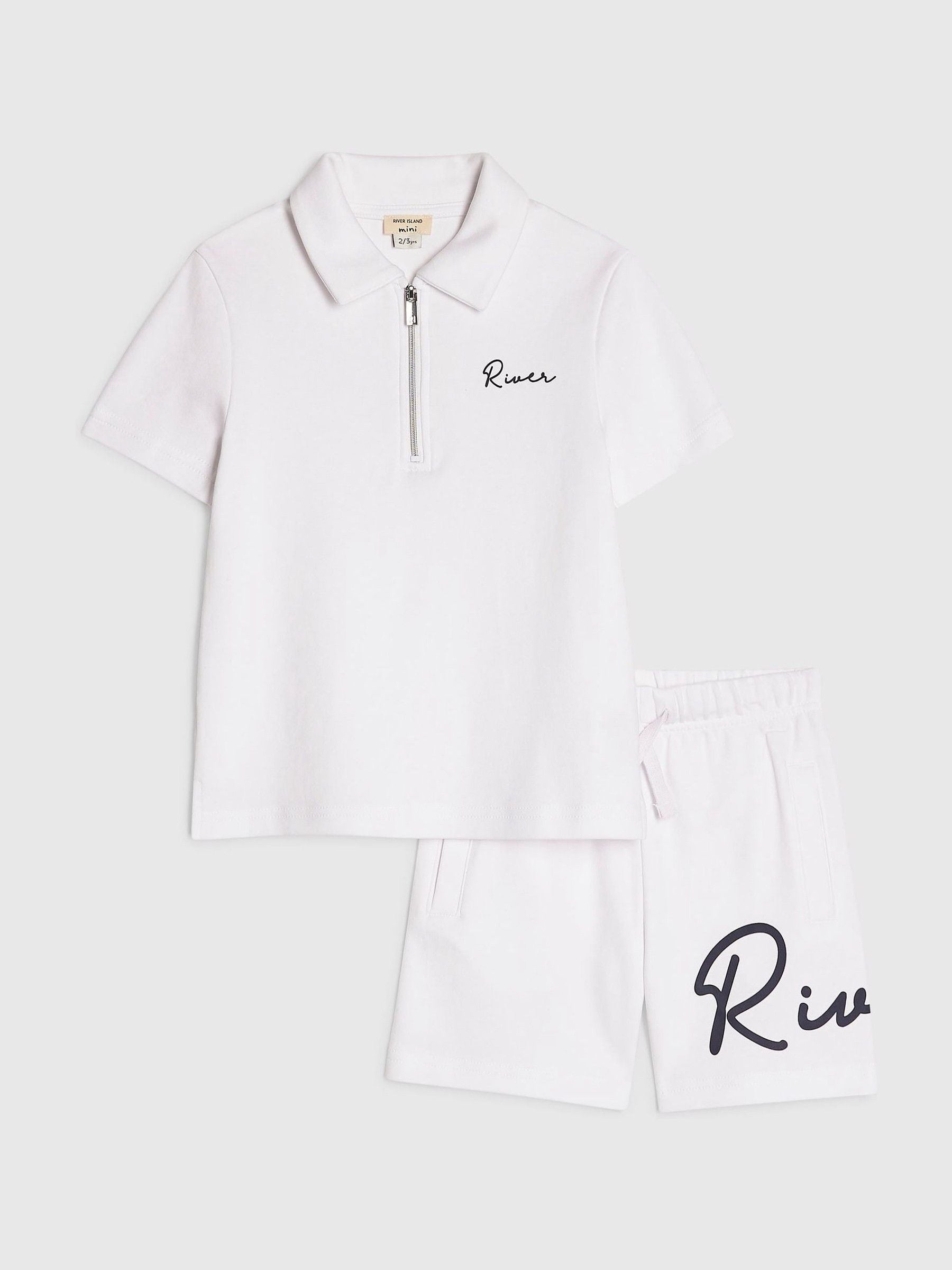Dsiney Kidz - River Island White Logo Polo Shirt & Shorts Set image 1