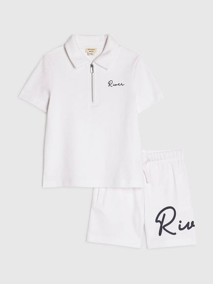 Dsiney Kidz - River Island White Logo Polo Shirt & Shorts Set image 1