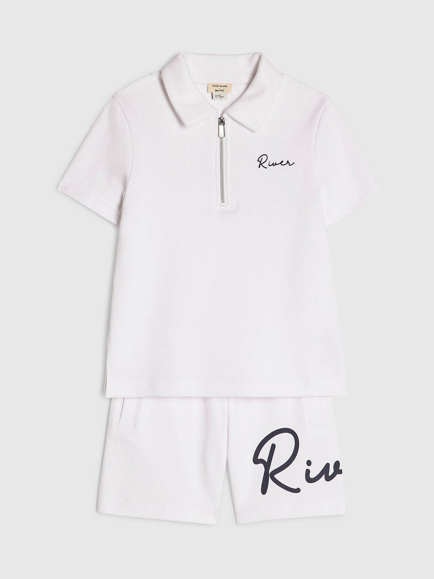 Dsiney Kidz - River Island White Logo Polo Shirt & Shorts Set image 3
