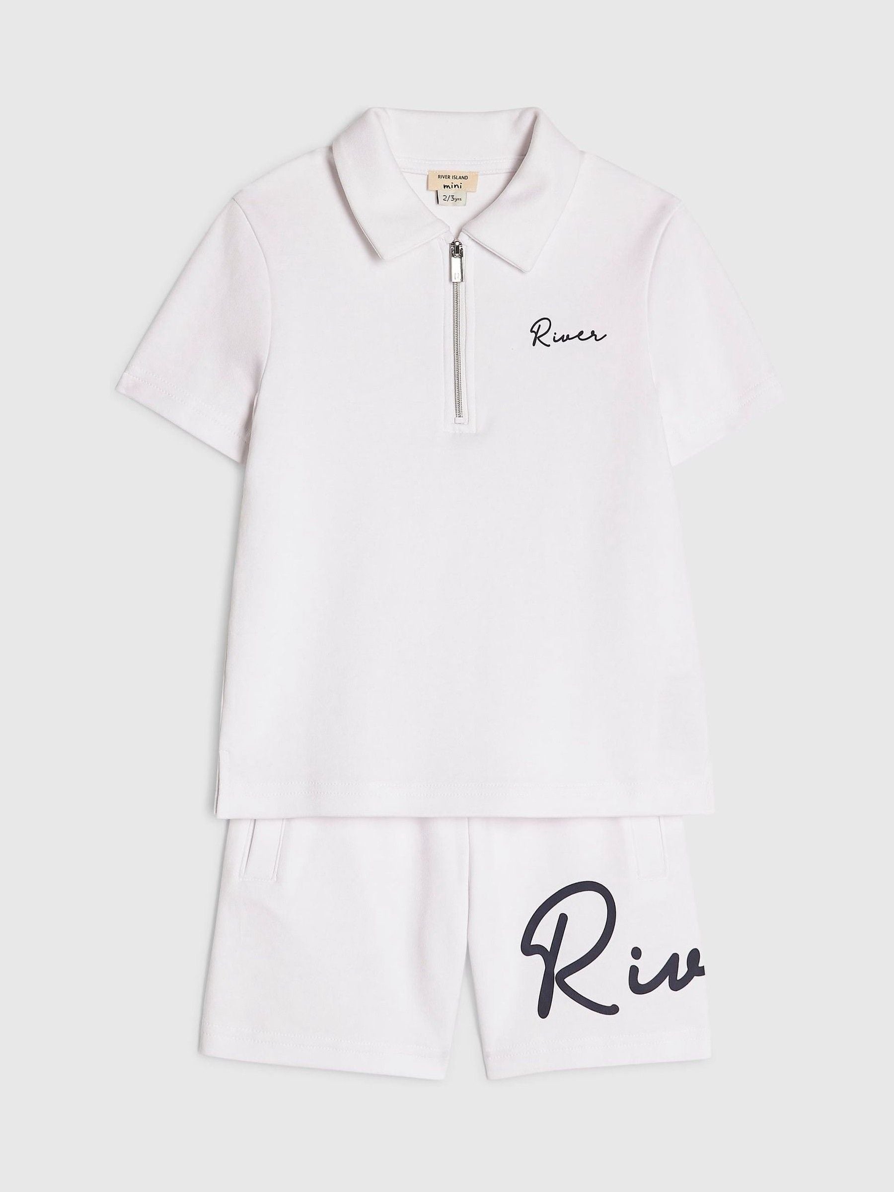 Dsiney Kidz - River Island White Logo Polo Shirt & Shorts Set image 3