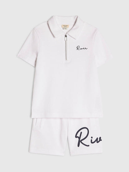 Dsiney Kidz - River Island White Logo Polo Shirt & Shorts Set image 3