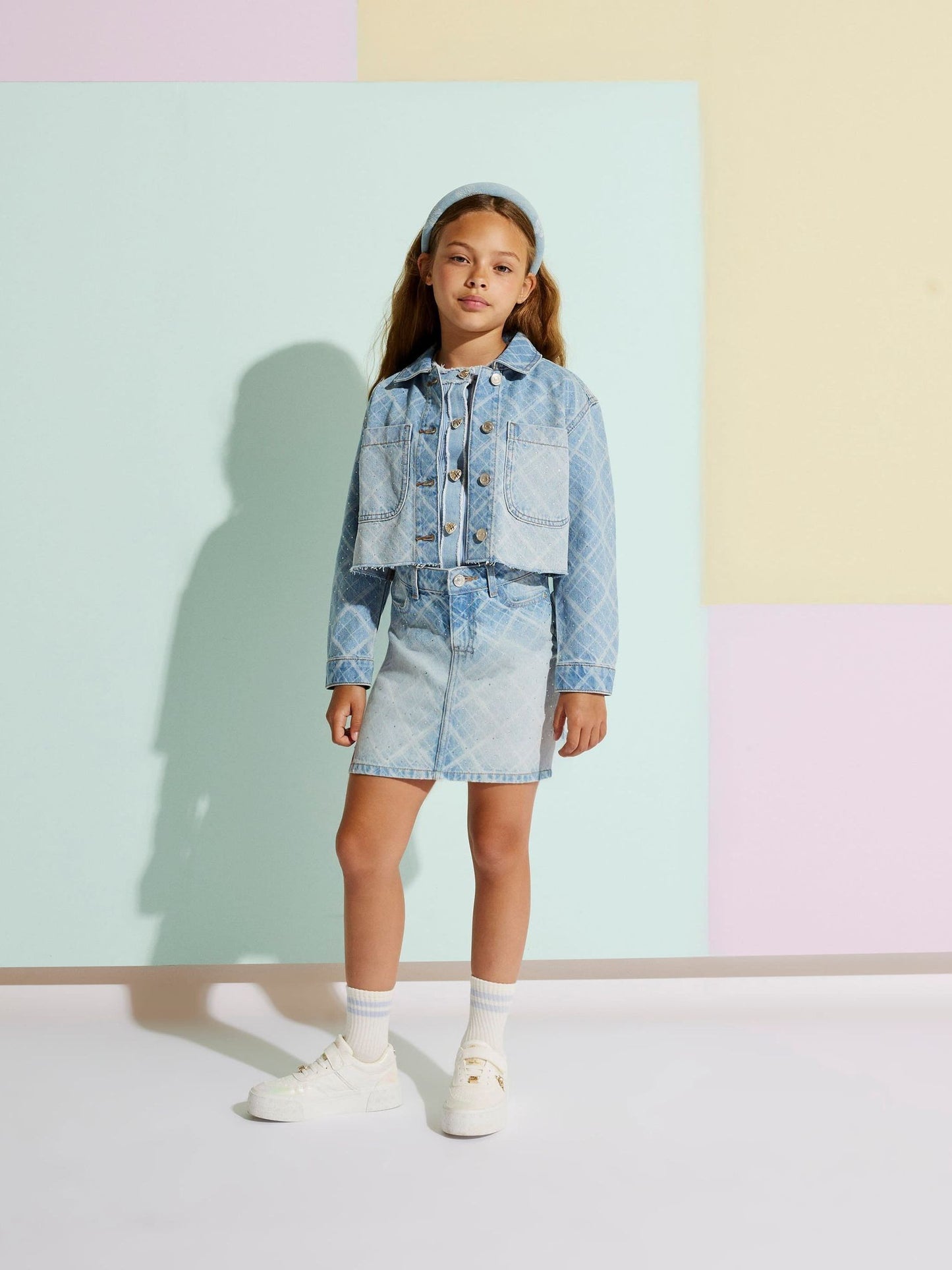 Dsiney Kidz - River Island Blue Hotfix Check Denim Jacket image 1