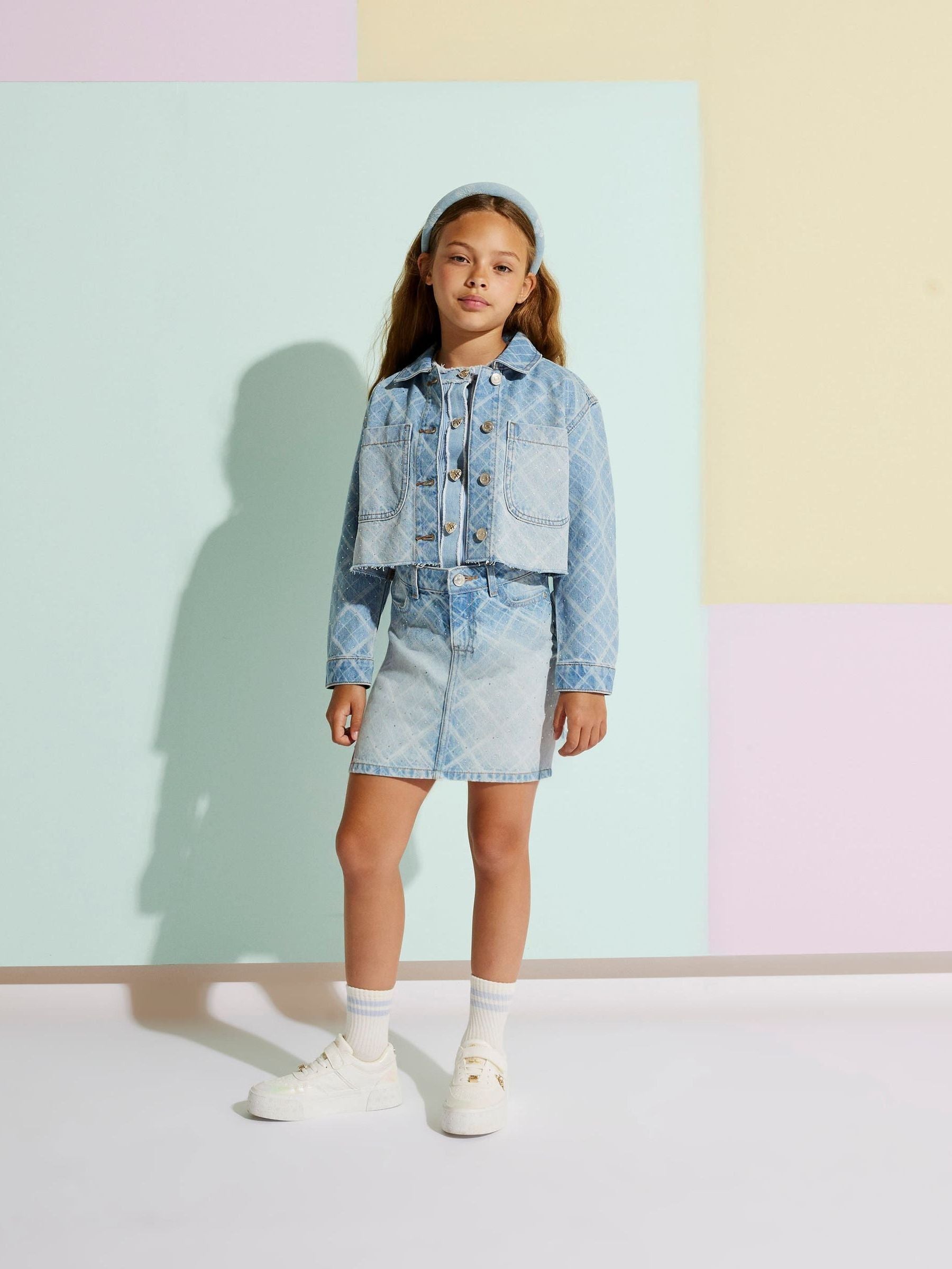 Dsiney Kidz - River Island Blue Hotfix Check Denim Jacket image 1