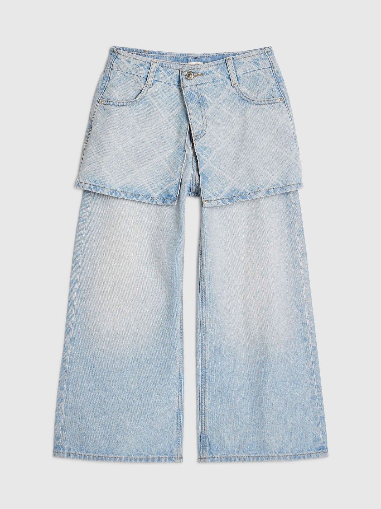 Dsiney Kidz - River Island Blue Hotfix Check Wide Leg Skirt Jeans image 1