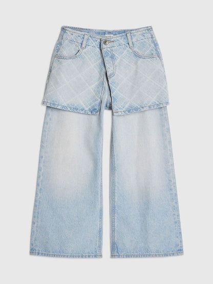 Dsiney Kidz - River Island Blue Hotfix Check Wide Leg Skirt Jeans image 1