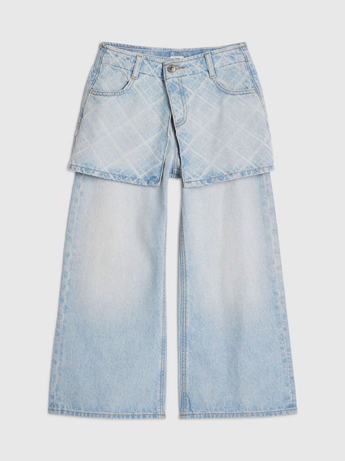 Dsiney Kidz - River Island Blue Hotfix Check Wide Leg Skirt Jeans image 1