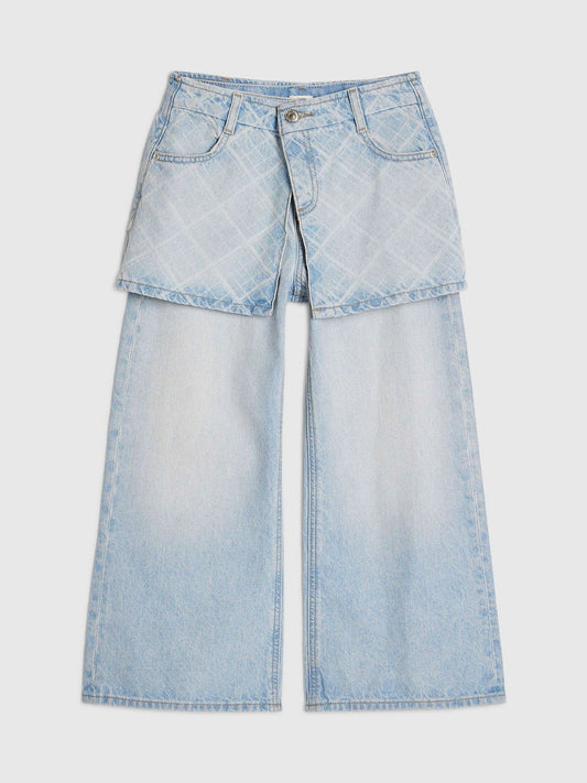 Dsiney Kidz - River Island Blue Hotfix Check Wide Leg Skirt Jeans image 1