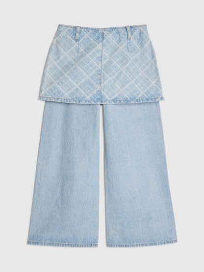 Dsiney Kidz - River Island Blue Hotfix Check Wide Leg Skirt Jeans image 2