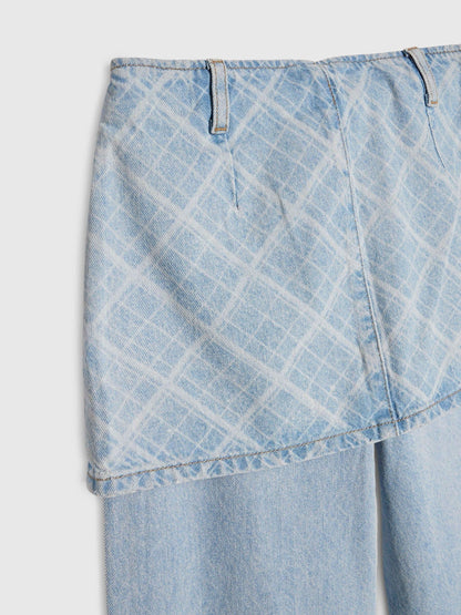 Dsiney Kidz - River Island Blue Hotfix Check Wide Leg Skirt Jeans image 4