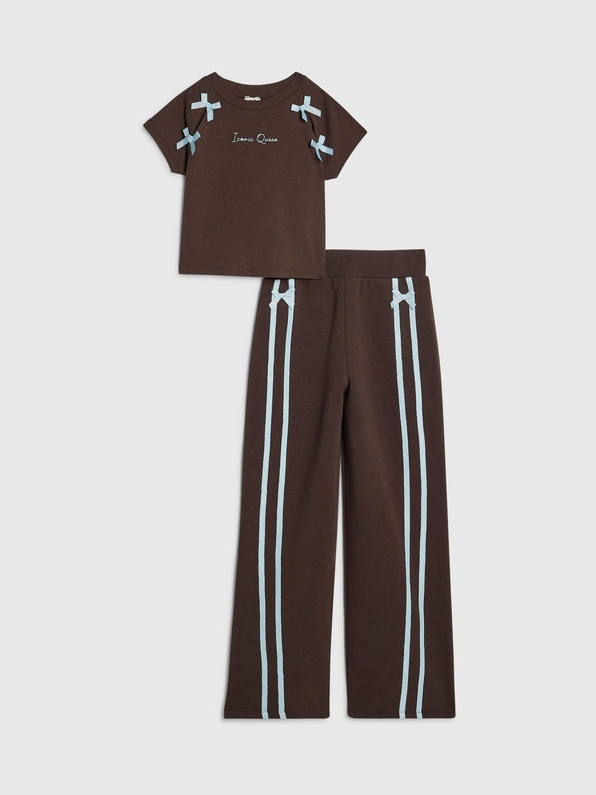 River Island Brown Bow Top & Wide Leg Joggers Set - image 1