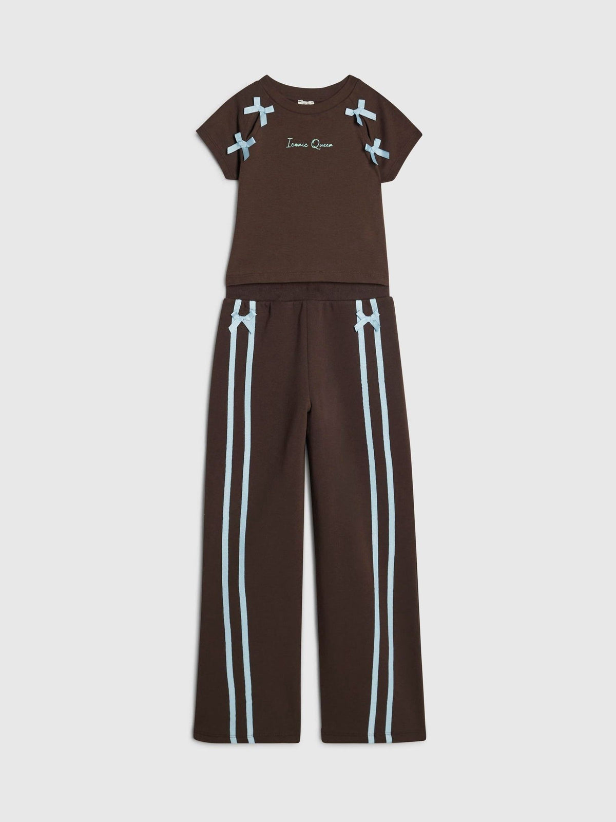 River Island Brown Bow Top & Wide Leg Joggers Set - image 3