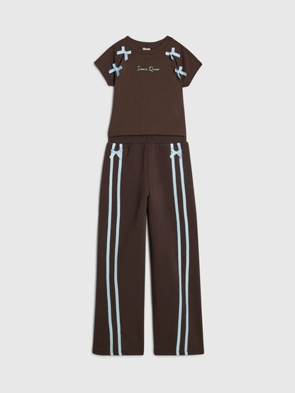 River Island Brown Bow Top & Wide Leg Joggers Set - image 3