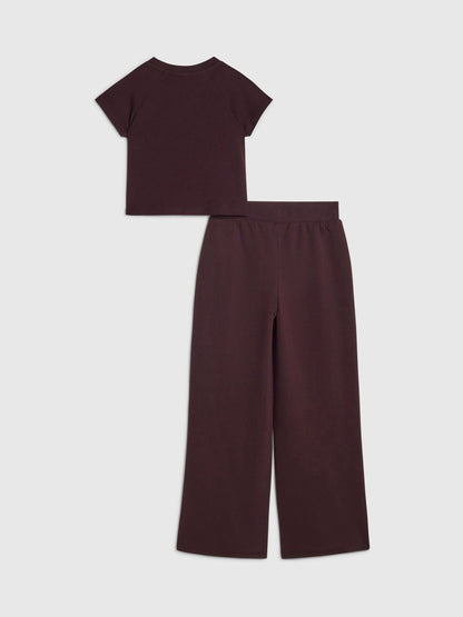 River Island Dark Purple Bow Top & Wide Leg Joggers Set - image 2