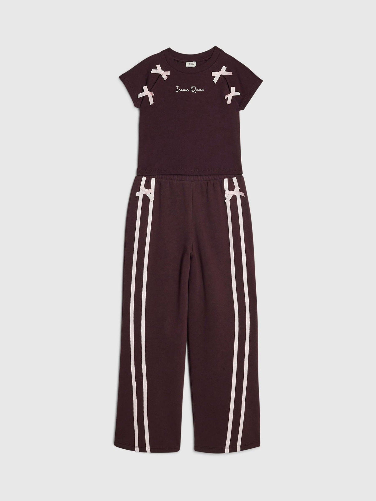 River Island Dark Purple Bow Top & Wide Leg Joggers Set - image 3