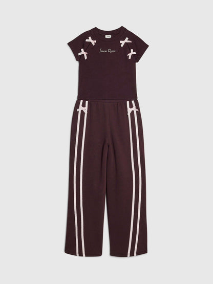 River Island Dark Purple Bow Top & Wide Leg Joggers Set - image 3