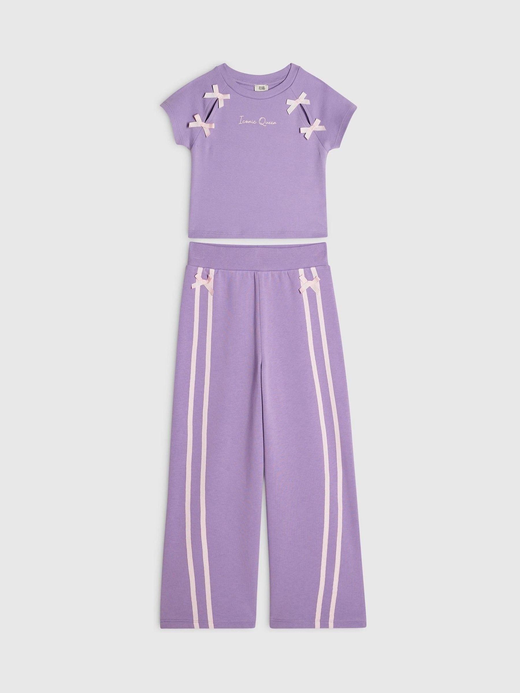 Dsiney Kidz - River Island Purple Bow Top & Wide Leg Joggers Set image 1