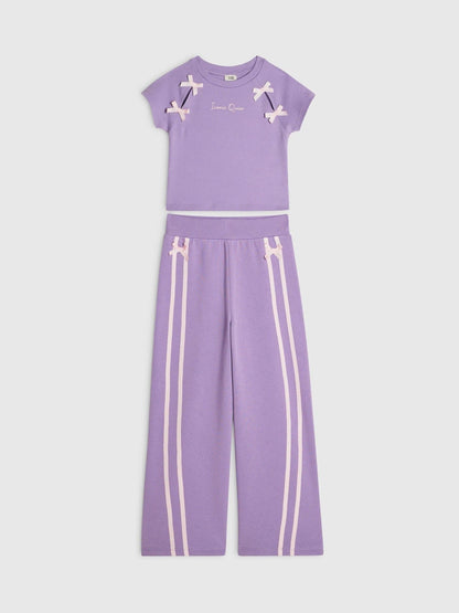 Dsiney Kidz - River Island Purple Bow Top & Wide Leg Joggers Set image 1