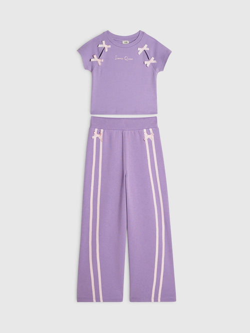 Dsiney Kidz - River Island Purple Bow Top & Wide Leg Joggers Set image 1