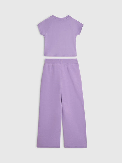 Dsiney Kidz - River Island Purple Bow Top & Wide Leg Joggers Set image 2