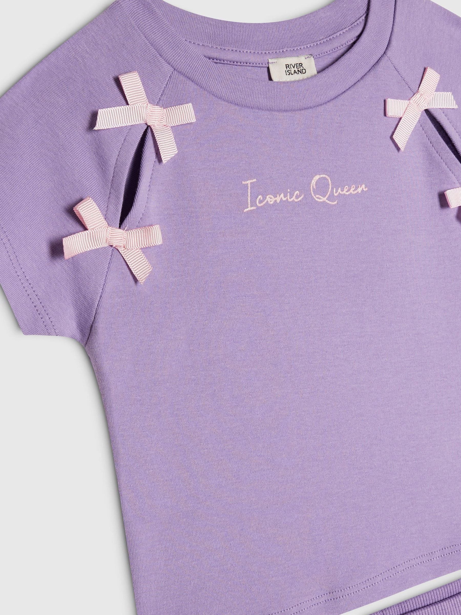 Dsiney Kidz - River Island Purple Bow Top & Wide Leg Joggers Set image 3